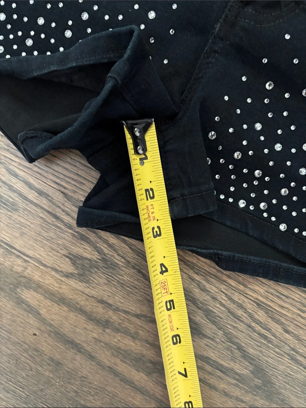 Black Rhinestone High-Rise Jean Shorts